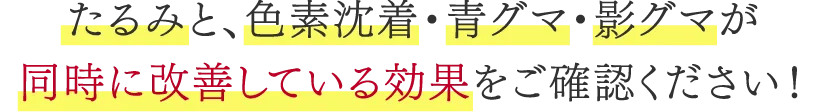 たるみと、色素沈着・青グマ・影グマが同時に改善している効果をご確認ください！