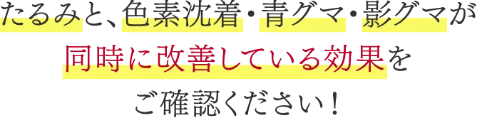 たるみと、色素沈着・青グマ・影グマが同時に改善している効果をご確認ください！